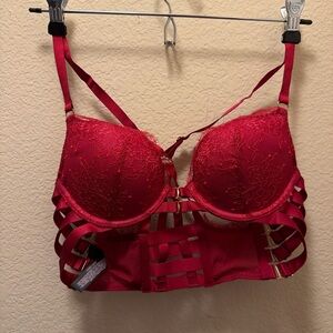 2014 Victoria's Secret Red Strappy Lace Bra and panties